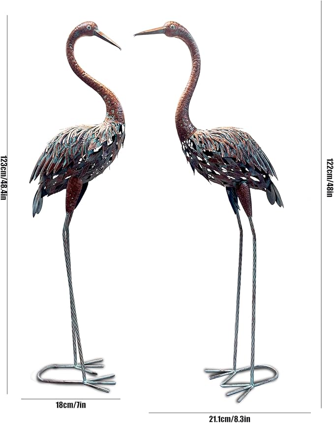 2 Pack Beautiful Heron Outdoor Garden Statue Ornament Realistic Metal Heron Lawn Yard Patio Decorations Art Sculpture Outside Decor Gift for Women Grandma Birthday,48" Tall Brone Heron