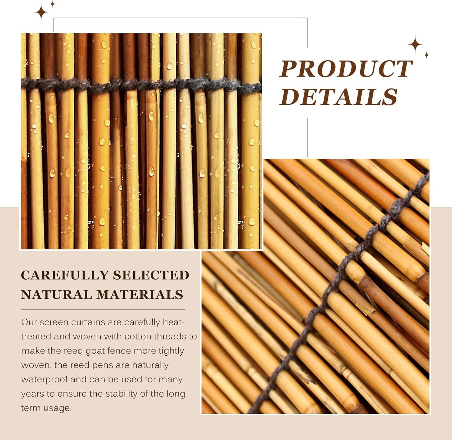 Natural Reed Fencing Rolls: Privacy Bamboo Fence 3/4/5/6ft High Roll Reed Screen, Decorative Bamboo Fencing for Outdoor Balcony Patio Garden Backyard,with Cable Zip Ties(Coffee, 3.3x16.4ft)