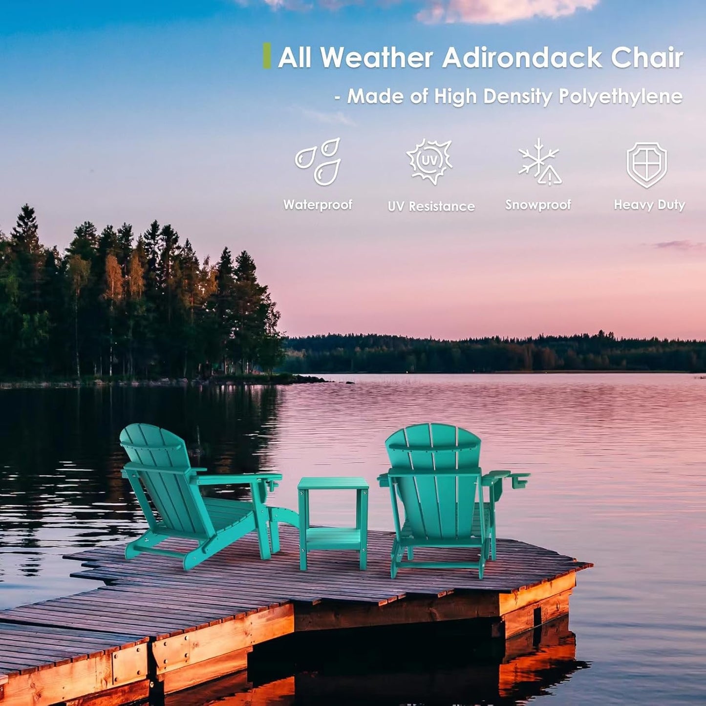 GREENVINES Folding-Adirondack-Chairs-Set-of-6 | HDPE Plastic | Fire Pit Chair | All Weather | Cup Holder | Aqua | for Deck Backyard Patio Outdoor Garden