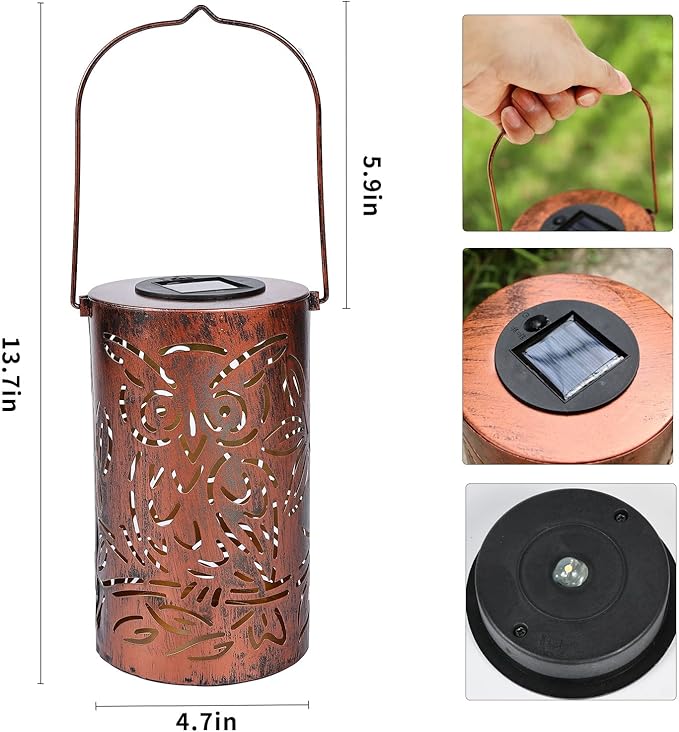 Outdoor Solar Lanterns ,Owls Projection Patterned Outdoor Lanterns with Handles LED Solar Light Outdoor Waterproof Garden Lights for Garden，Yard, Table, Pathway(2 /Bronze)