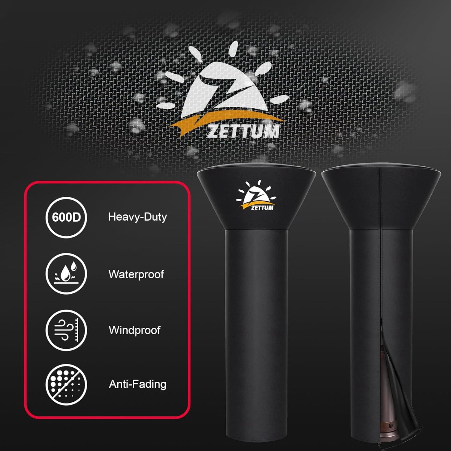 Patio Heater Covers - 600D Outdoor Heater Cover with Zipper Waterproof Heavy Duty, Propane Heat Cover for East Oak, Hampton Bay, Fire Sense and More (89" Height x 33" Dome x 19" Base)