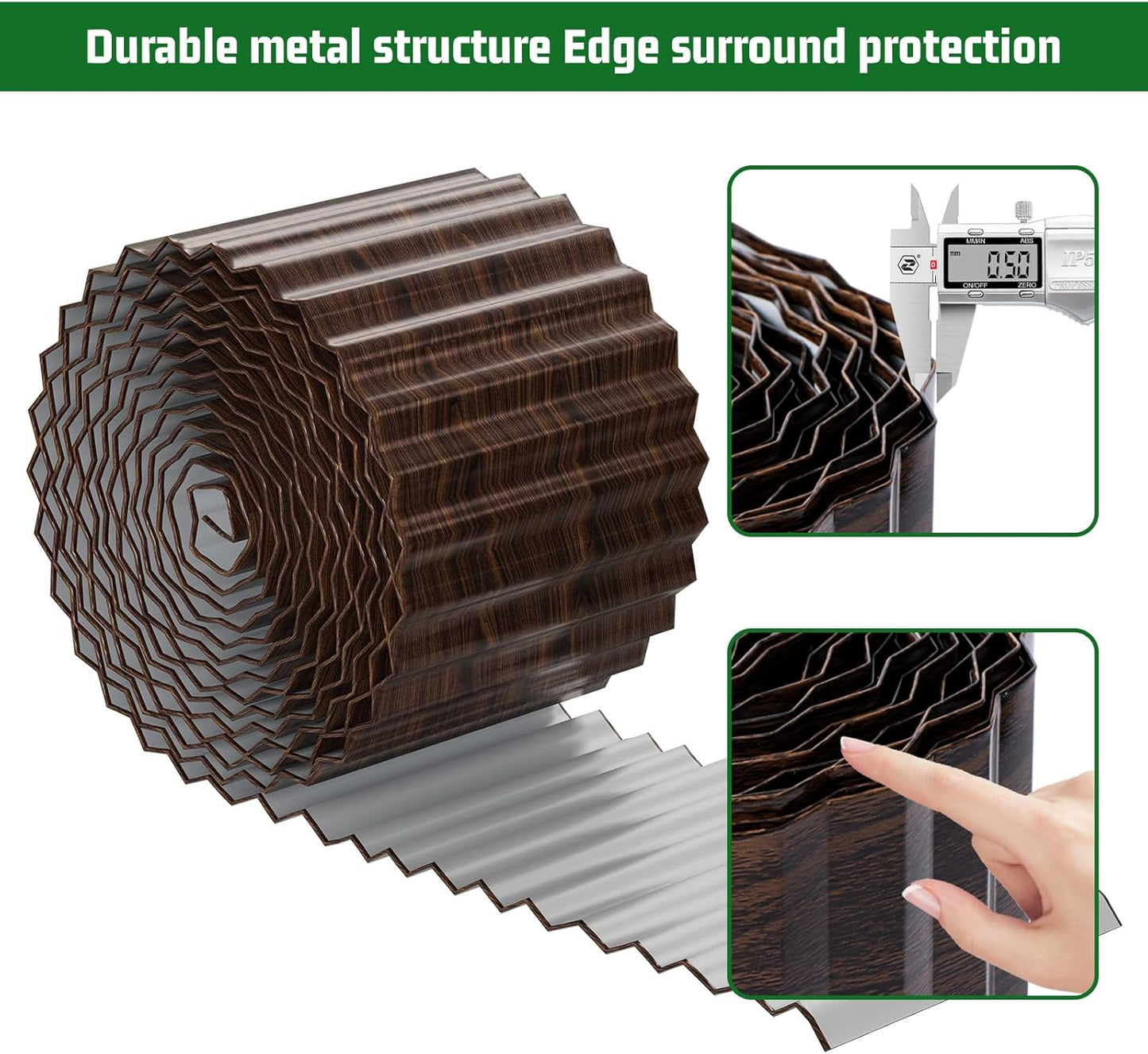 SnugNiture Corrugated Metal Garden Edging,6" x 20' Sturdy Lawn Edging Border,Landscape Edging Border for Lawn, Flower Bed,Garden and Yard(Brown)