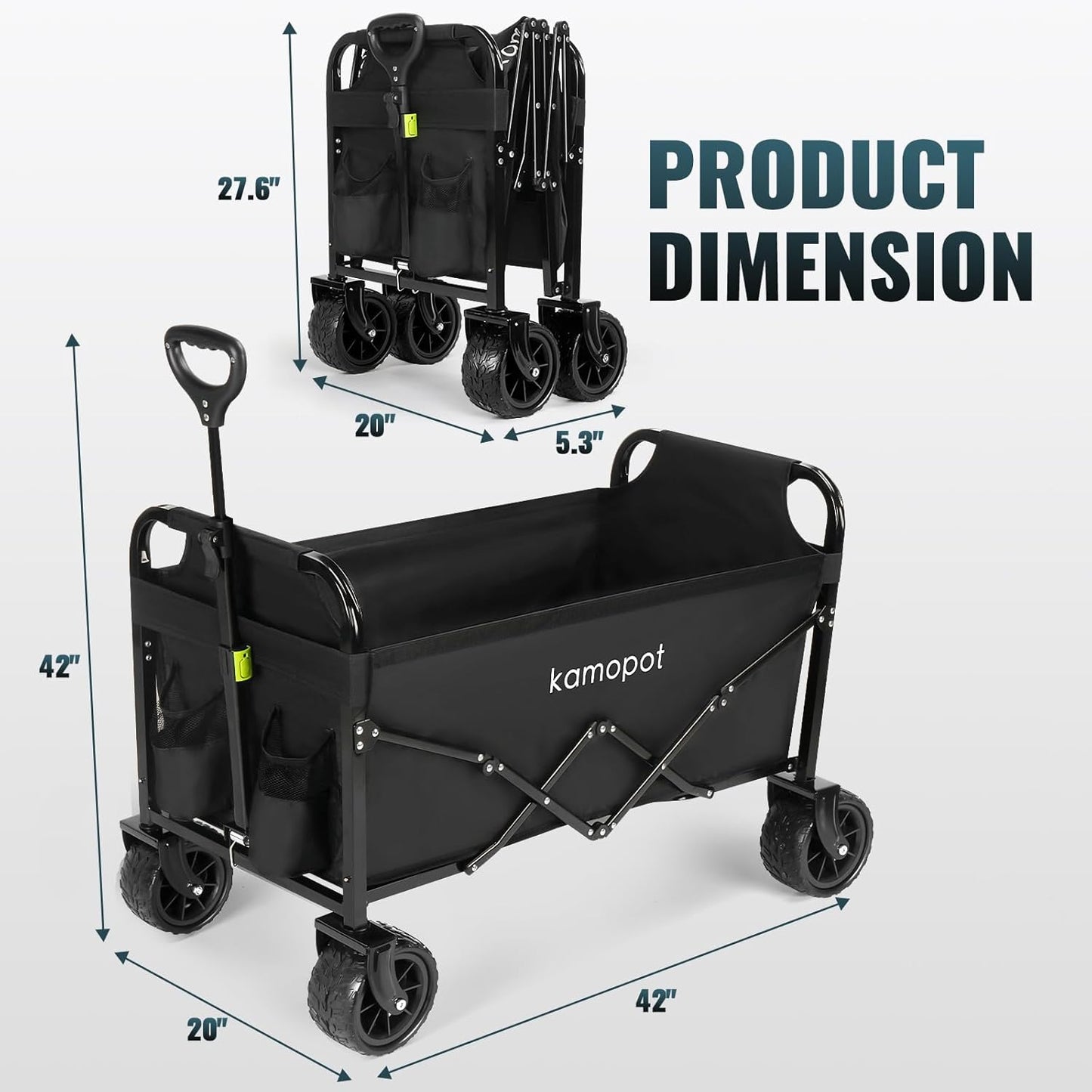 Large Collapsible Wagon Foldable for Beach, Yard, Grocery, Park, 34" x 18" Inner Storage. 300lb Heavy Duty Folding Utility Wagon on Big Wheels for Sand, Durable w/Cupholders