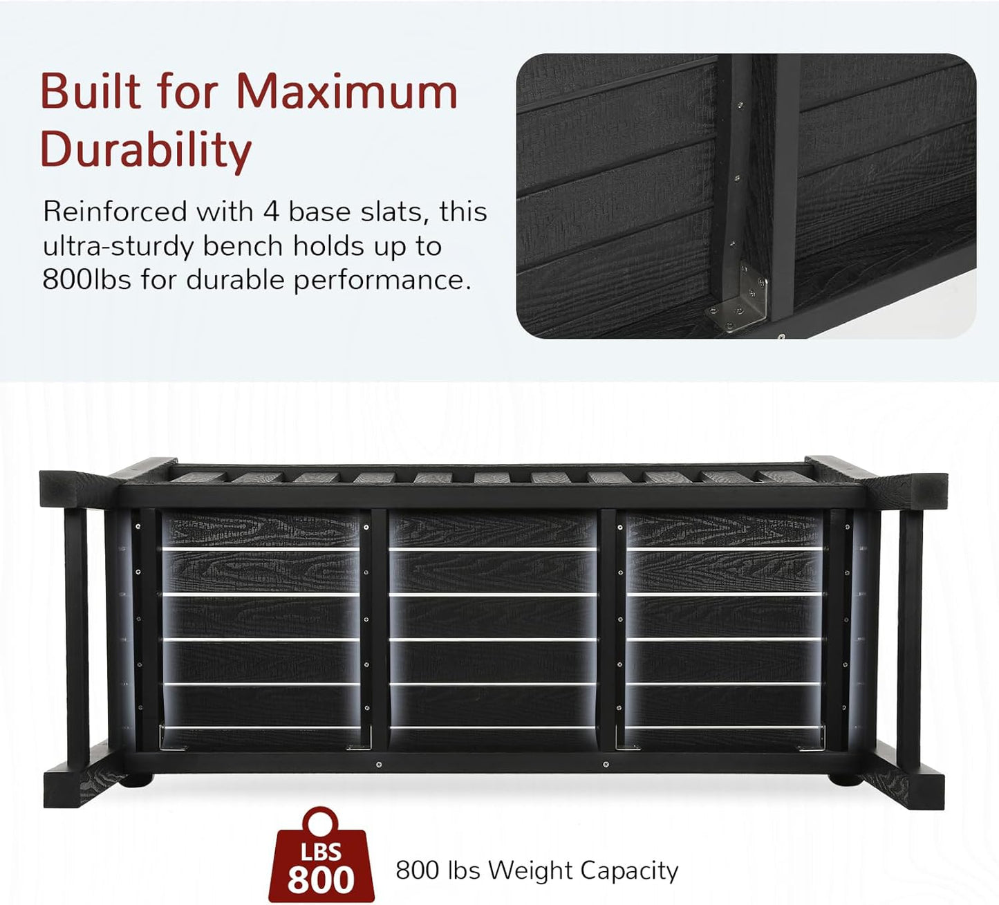 Stoog Outdoor Bench, 2-Person Garden Benches for Outdoors, All-Weather HIPS Garden Bench with 800 lbs Weight Capacity, Never Rot or Fade, for Garden, Porch, Backyard and Park, Black