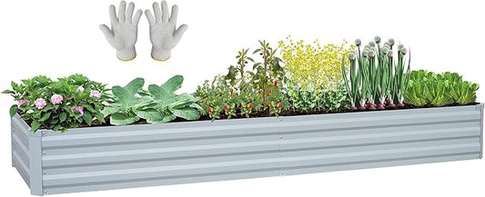 Planter Raised Beds Raised Garden Bed for Gardening Garden Boxes Outdoor Metal Raised Garden Beds, 8x2x1 FT Galvanized Grey