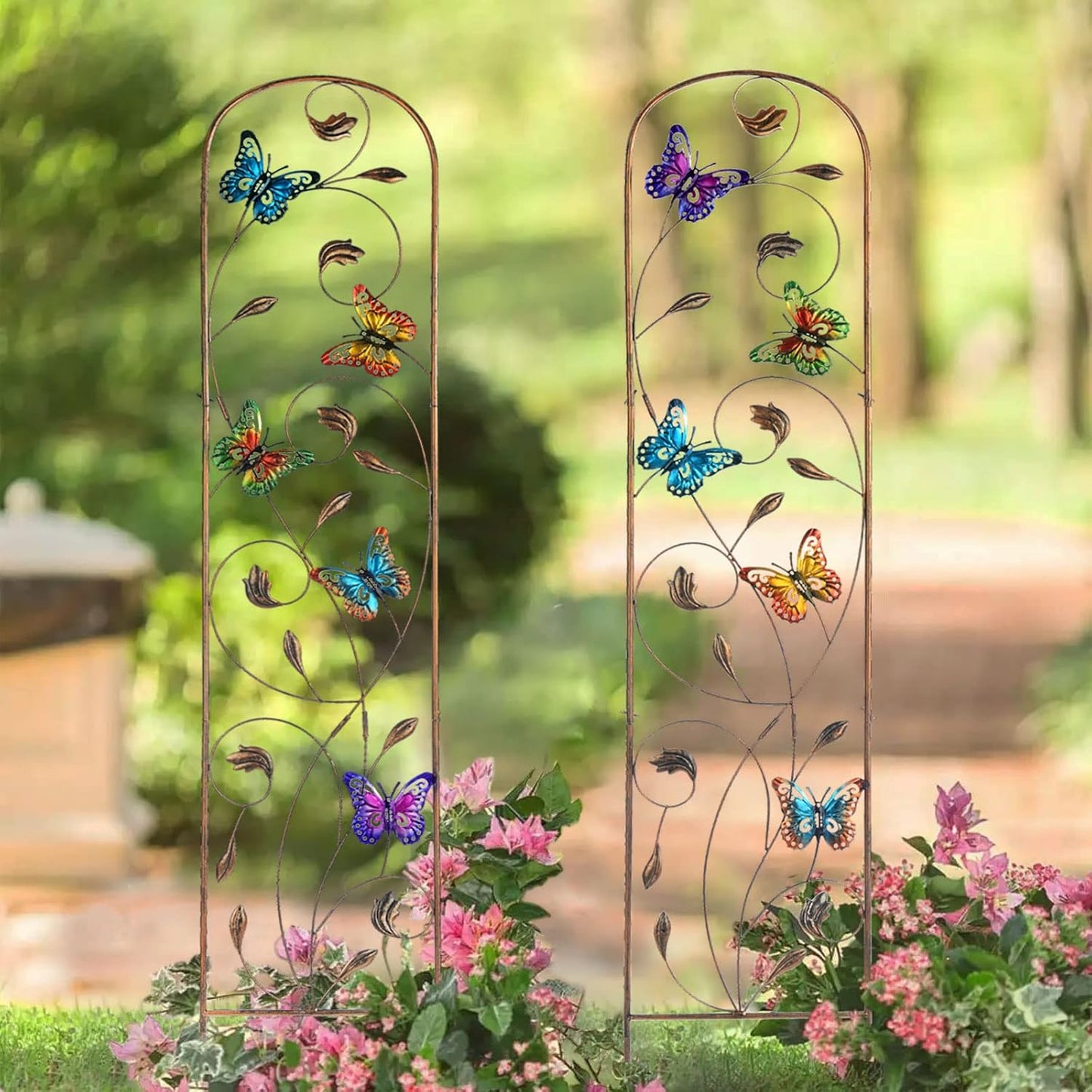 SUNNYPARK Set of 2 Butterfly Metal Garden Trellis for Climbing Plants, Decorative Vegetables Flowers Vine Trellis for Outdoor Patio 60'' H x 11'' W