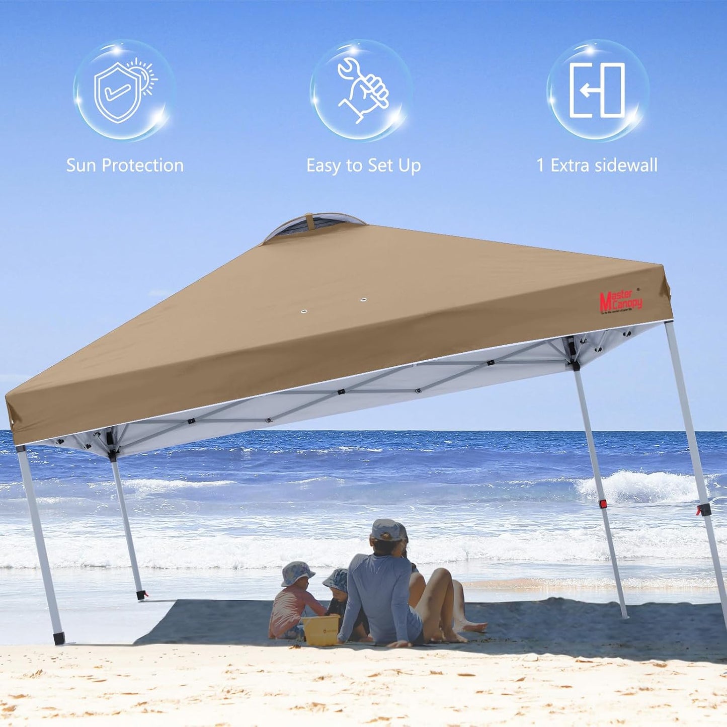 MASTERCANOPY Durable Pop-up Canopy Tent with 1 Sidewall (10'x10',Khaki)