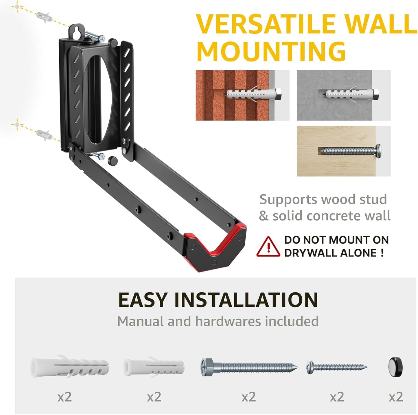 monTEK Swivel Bike Wall Mount, No Heavy Lifting Required Bike Wall Mount, Bike Hangers for Garage, Space-Saving Bike Rack Garage, Easy to Load and Unload, Bike Hanger Can Hold Up to 77 lbs, 2 Pack