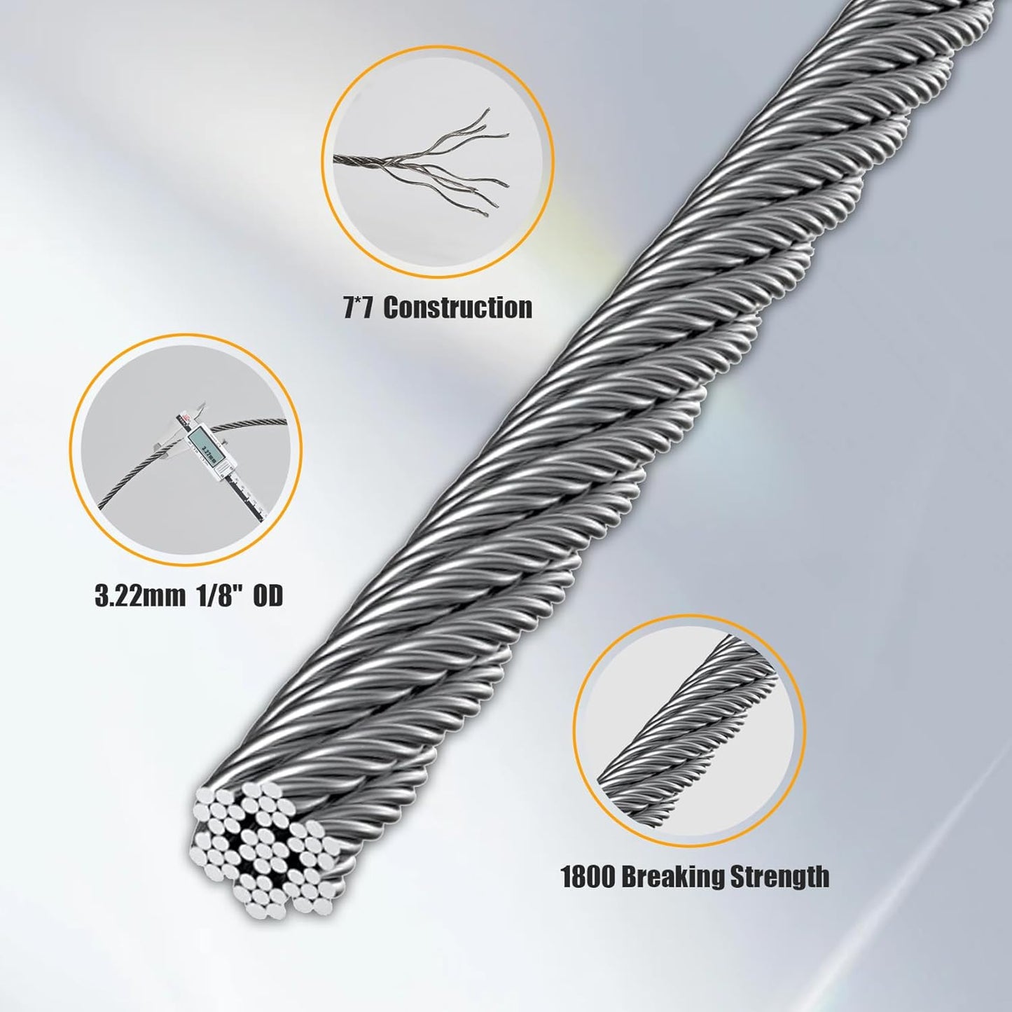 1/8 Stainless Steel Cable 1200FT Wire Rope with Cutter, T316 Marine Aircraft Cable 7x7 Strands,1800 lb Breaking Strength, Wire Cable for Deck Railing, Fence, DIY Balustrade