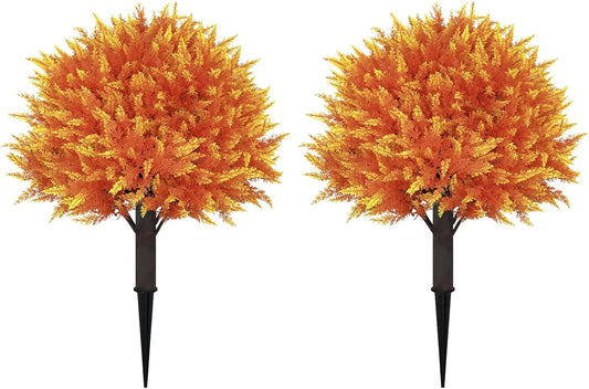 24" Artificial Cedar Topiary Ball Bushes, Set of 2 UV Resistant Fake Trees Outdoor Shrubs with Stake, Weatherproof Faux Plants for Planter, Front Porch, Garden, Yard, Patio Fall Decor