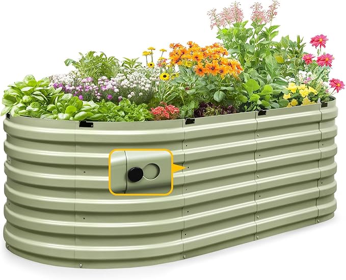 KING BIRD Raised Garden Bed Kit 2025 Upgraded Quick-Setup Galvanized Planter Garden Box Outdoor for Gardening, Vegetables, Flowers, 74x36x23 in, Olive Green