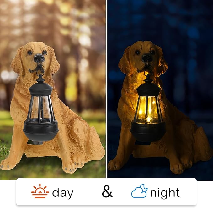 Garden Dog Statues Outdoor Decor, Resin Solar Lights Outdoor Statue Led Garden Decorations Windproof Lamp Lawn Ornaments Front Yard Decorations Outdoor for Porch Home Patio(Golden Retriever)