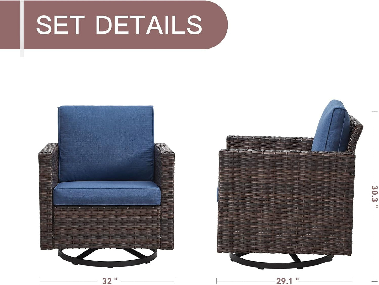 HUMMUH Outdoor Swivel Chairs,PE Wicker Patio Furniture Rocker Glider Chairs for Porch Balcony Deck Garden