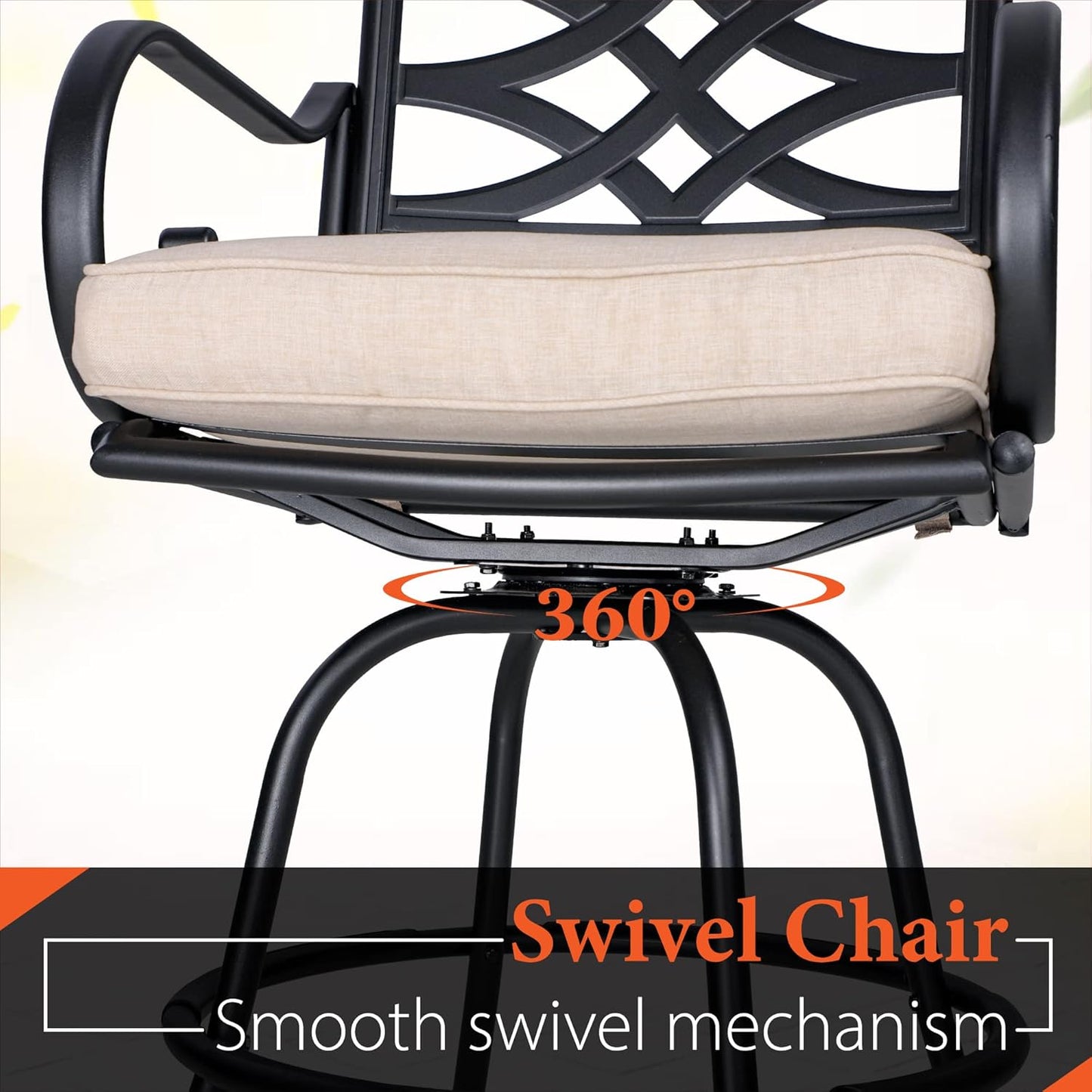 Sophia & William 3 Piece Patio Bar Set with 2 Swivel Bar Stools and 1 Square Bar Table, All Weather Patio Bistro Set with Seat Cushions