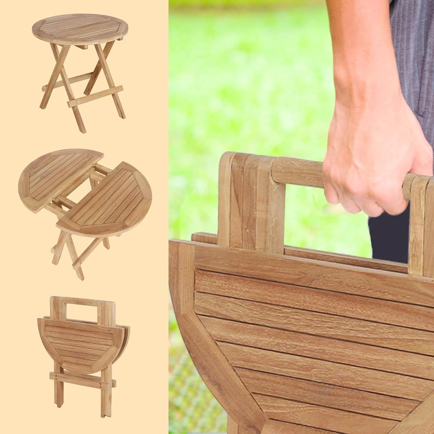 Teak Outdoor Side Table,Patio Table with Adjustable Feet, Small Round Side Tables, Elegant Accent Outdoor Tables for Balcony Porch Poolside(Round Tables Folding)