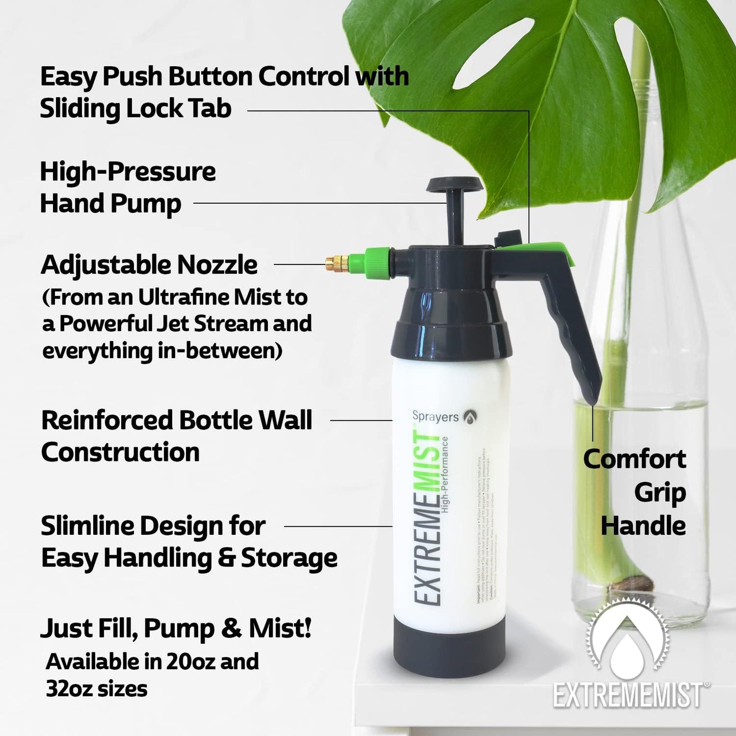 ExtremeMIST High-Performance Garden Sprayer - Ultimate Plant Mister & Spray Bottle for Plants - Horticultural Hand Pump Sprayer with Adjustable Brass Nozzle - Outdoor & Indoor Plant Humidifier - 32 Oz