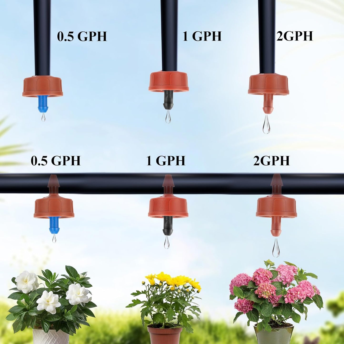30Pcs 1 GPH Pressure Compensating Irrigation Spot Drippers,Constant Flow Barb Outlet Watering Dripper Emitters Heads Parts for 1/4 Inch Watering Tubing Line for Garden Pots Plant Irrigation Systems
