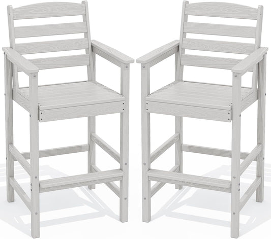SERWALL Tall Adirondack Chairs Set of 2, Oversize Balcony Adirondack Chairs Set, Outdoor Bar Height Barstools Widened Chair Set for Bistro, Poolside, Garden, White