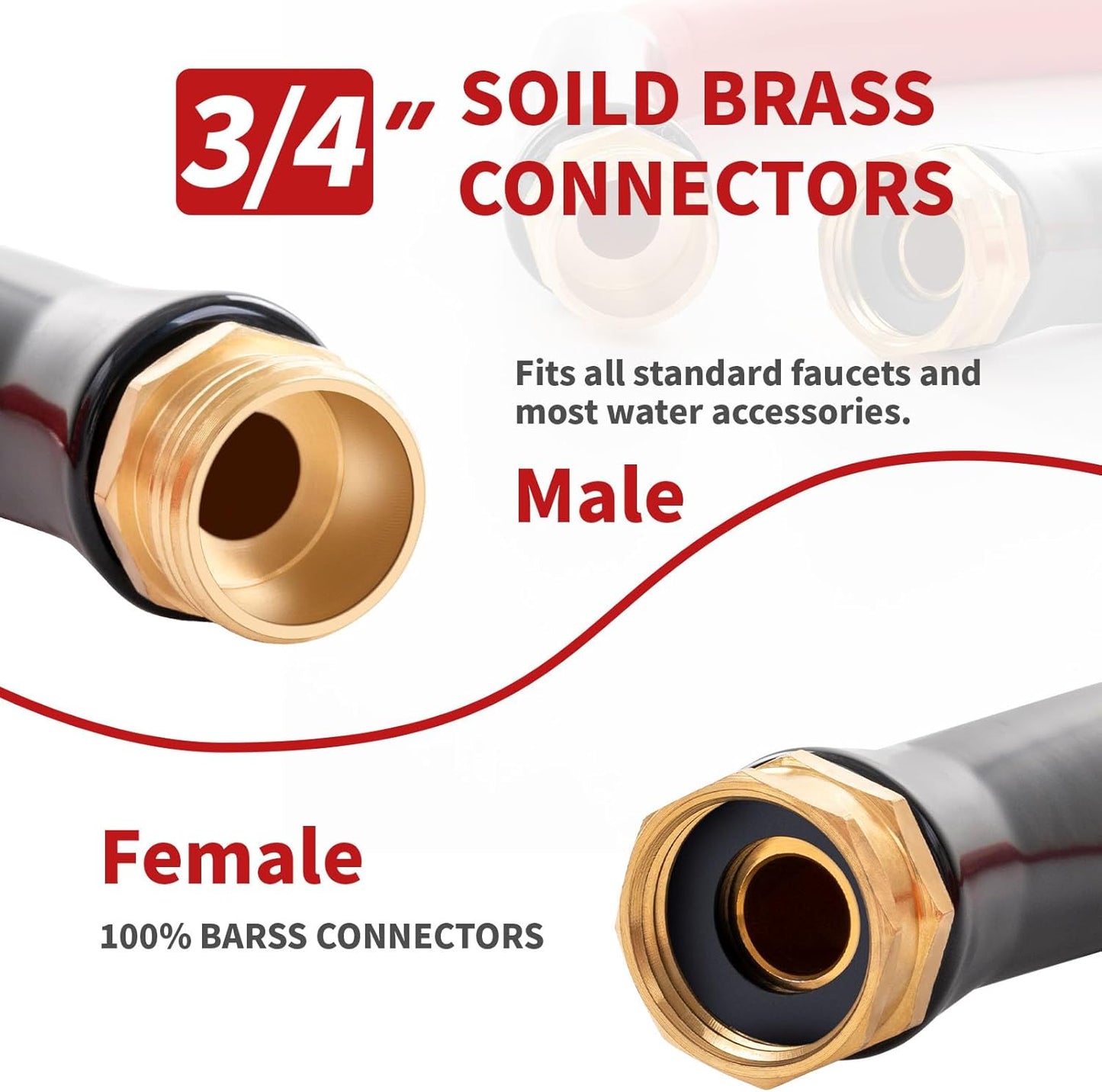 Garden Hose 50ft x 3/4” Hot Water Hose, Heavy Duty -50°F to 190°F,Burst 600Psi Flexible Upgraded Rubber Hoses,3/4” Solid Fittings for All-weather Outdoor Lawn & Garden