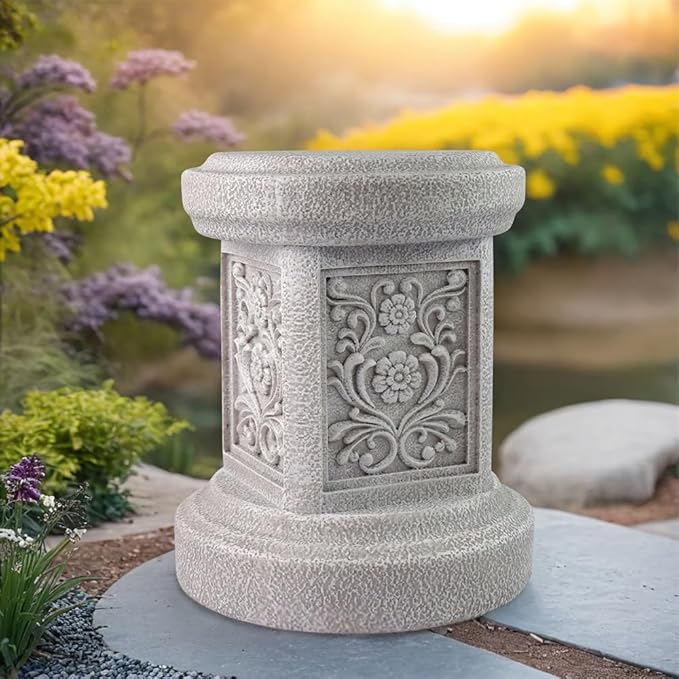 Classic Statuary Stand Garden Pedestal Sculpture Decor Plinth Base Riser, Outdoor or Indoor Resin Statuary Pedestal, 12.6"(H) x 9.5"(L) x 9.5"(W) (Round)