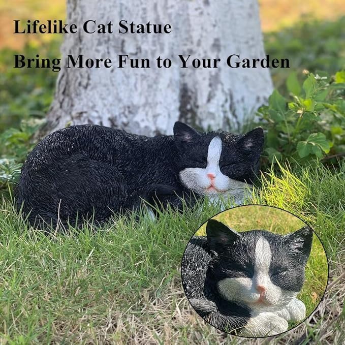 Outdoor Garden Decor - Sleeping Cat Figurine for Garden, Patio, Lawn & Yard Decoration. Perfect Mom and Cat Lover Gift