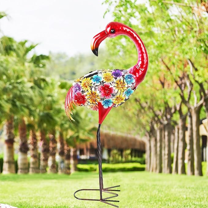 Solar Outdoor Garden Lights,25.3 Inch Height Metal Flamingo Sculptures Garden Statues,Mothers Day Ideal Gifts, Waterproof Path Lights Lawn Stake Ornaments for Patio Pathway Lawn Porch Yard Decoration