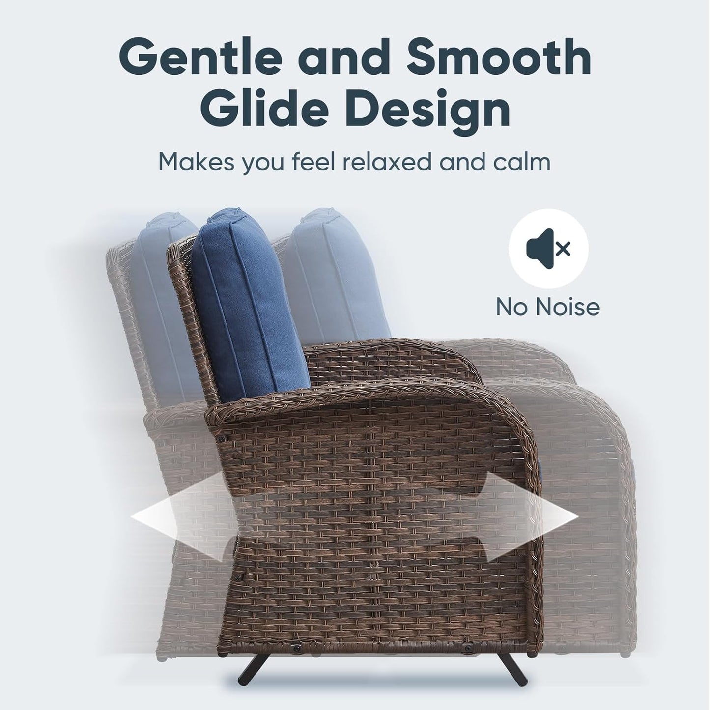 6 Piece Patio Conversation Sets - Wicker Patio Furniture Sets with Outdoor Swivel Rocker Chairs, Glider Loveseat Perfect for Patio Deck Backyard, Brown Wicker Blue Cushion