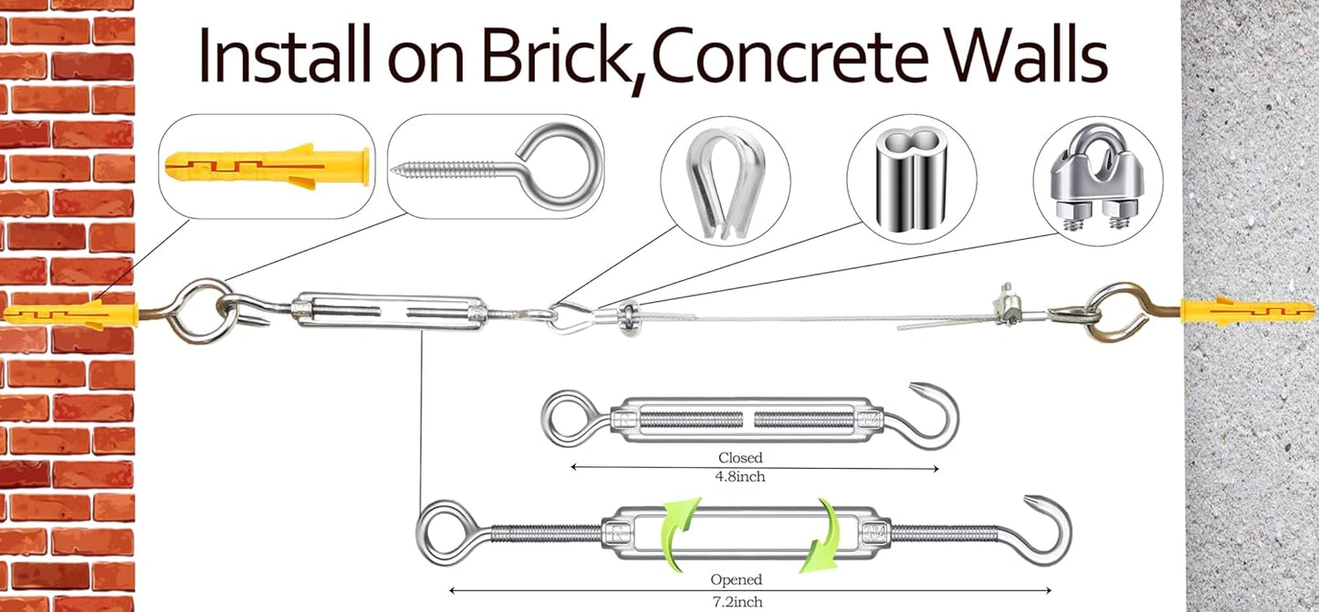 165FT Steel Cable Kit | M5 Turnbuckle & 1/8" Stainless Steel Wire Rope