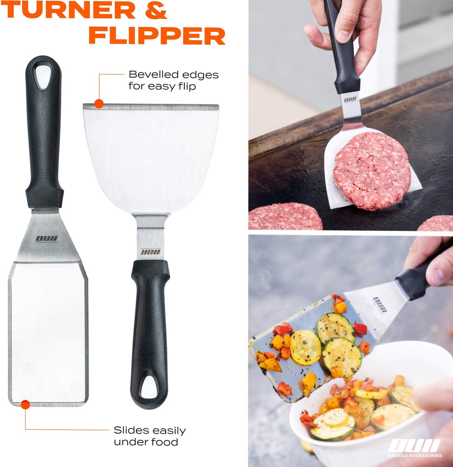 Flat Top Griddle Accessories Set for Blackstone and Camp Chef Griddle - 14 Pieces Set with Griddle Cleaning Kit & Carry Bag! Metal Spatula, Griddle Scraper, Egg Rings for Teppanyaki & Gas Grill