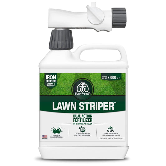 Turf Titan Lawn Striper Hose End – Iron & Nitrogen Fertilizer to Promote Dark-Green, Stripe-Defined Turfs – Kids & Pet Safe, Natural Lawn Fertilizer – Covers up to 8,000 Sq Ft