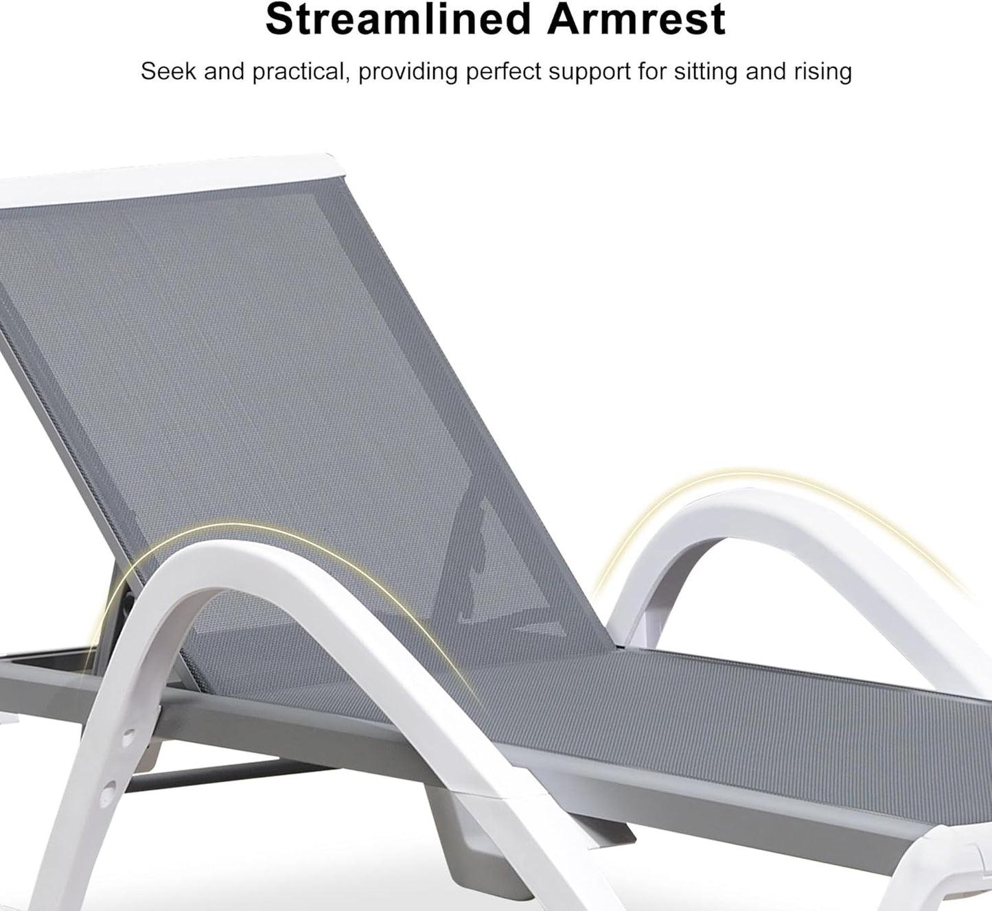 PURPLE LEAF Patio Chaise Lounge Chair with Armrests Outside Aluminum Plastic Stackable Tanning Chairs for Pool Sunbathing Beach Deck Outdoor Lounger, Light Gray