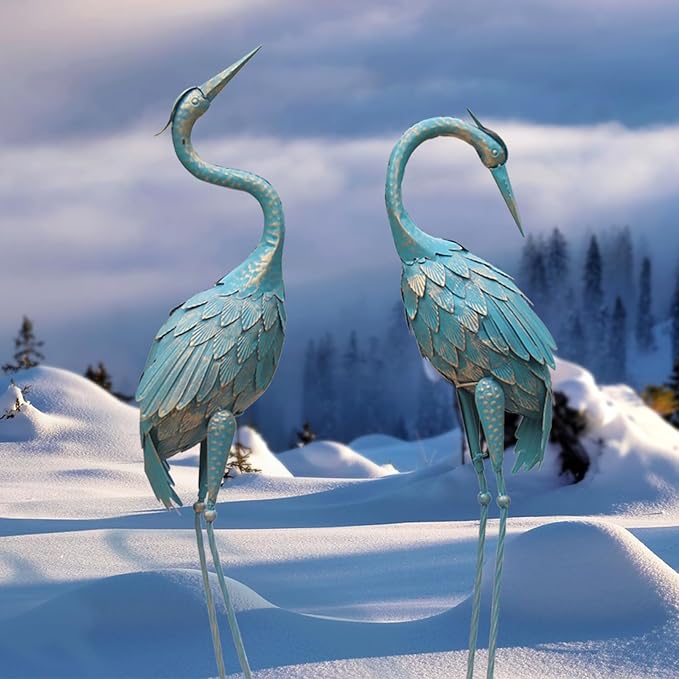 35-40 Inch Standing Garden Crane Statues for Outdoor Set of 2 Metal Birds Garden Sculptures Yard Art for Home Backyard Patio Lawn Decoration