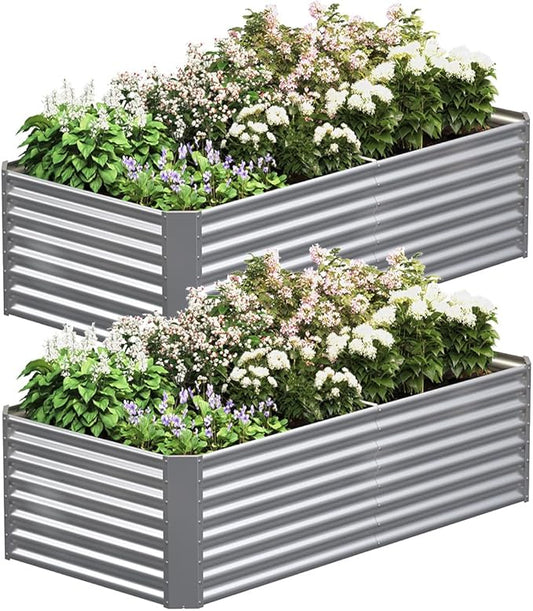 2 Pack Galvanized Raised Garden Bed Outdoor, Metal Garden Bed for Vegetables, Above Ground Garden Box for Flower, Steel Raised Beds for Gardening - 50"x20"