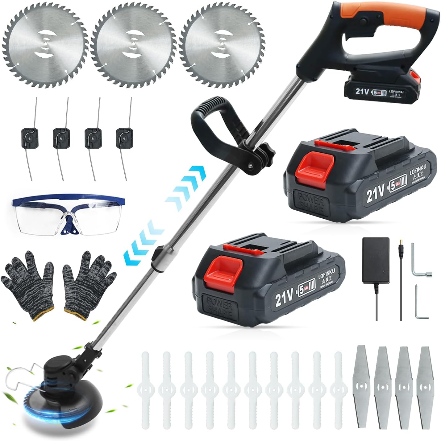 Cordless Weed Wacker,Lightweight Telescoping Shaft,Electric Weed Eater,2 Batteries,Enhanced Safety Features,Grass Trimmer Cordless for Lawn, Garden, Yard GCJ-Black