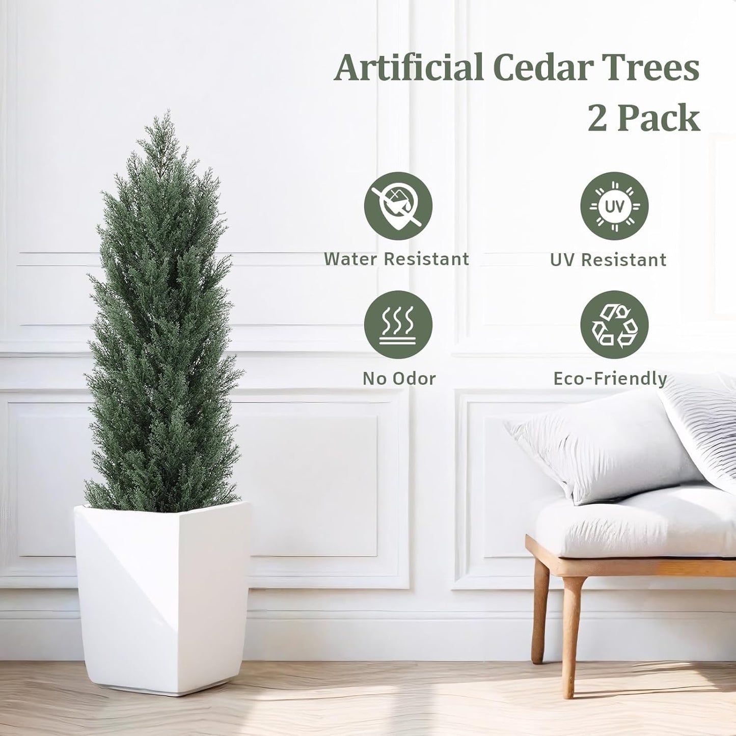 THE BLOOM TIMES 4ft Topiary Trees Artificial Outdoor 2 Pack – UV Resistant Faux Cedar Pine Cypress Bushes and Shrubs, Fake Potted Plants for Front Porch Outside Planter Patio Decor, Set of 2 (4 Foot)