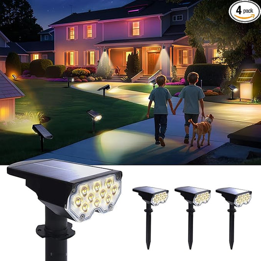 Solar Power Spotlight Outdoor Waterproof Landscape LED Accent Lighting for Yard, Tree, Plants, Walls, Path, Garden, Statues, Adjustable Brightness,Dusk to Dawn Long Lasting 4 Pack Warm White