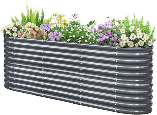 KING BIRD Raised Garden Bed 2.85 ft Tall 9 in 1 Galvanized Planter Garden Box Outdoor for Gardening, Deep Root Vegetables, Flowers 94.5X23.6X34.2 in, Dark Grey