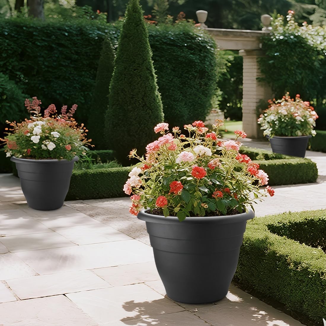 3-Pack 20 Inch Large Plastic Plant Pots for Outdoor, Heavy Duty Extra Large Deep Garden Planter with Drainage Holes, Sturdy Textured Black Flower Pot for Trees, Shrubs, Patio, Lawn