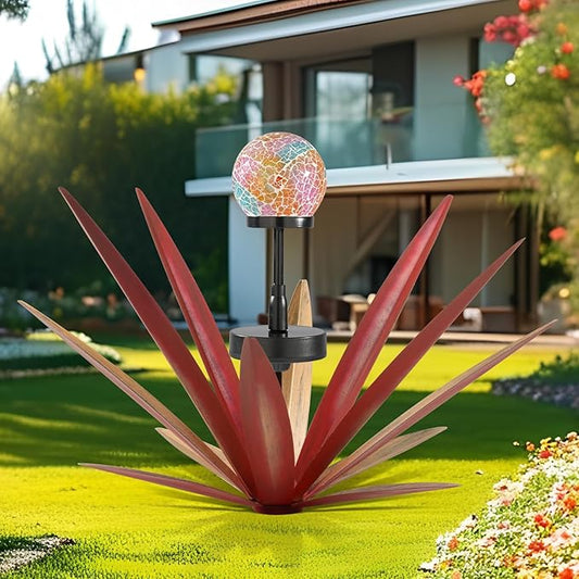 Tequila Rustic Sculpture Metal Yard Decor Hand Painted Metal Agave Garden Statue Red