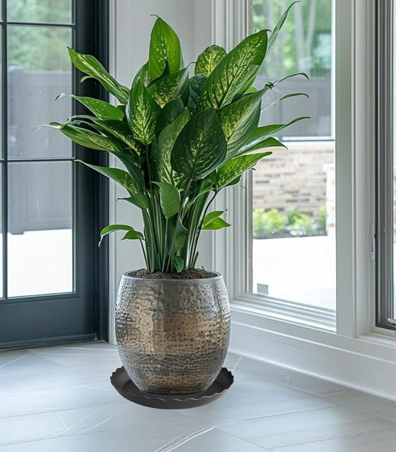 4 Pack of 14 inch Plant Saucer, Plastic Plant Saucer 14 inch, Heavy Duty Plant Tray for Pots, Plant Saucers for Indoors Planter, Garden Water Plate 12"/13"/14" (Black)