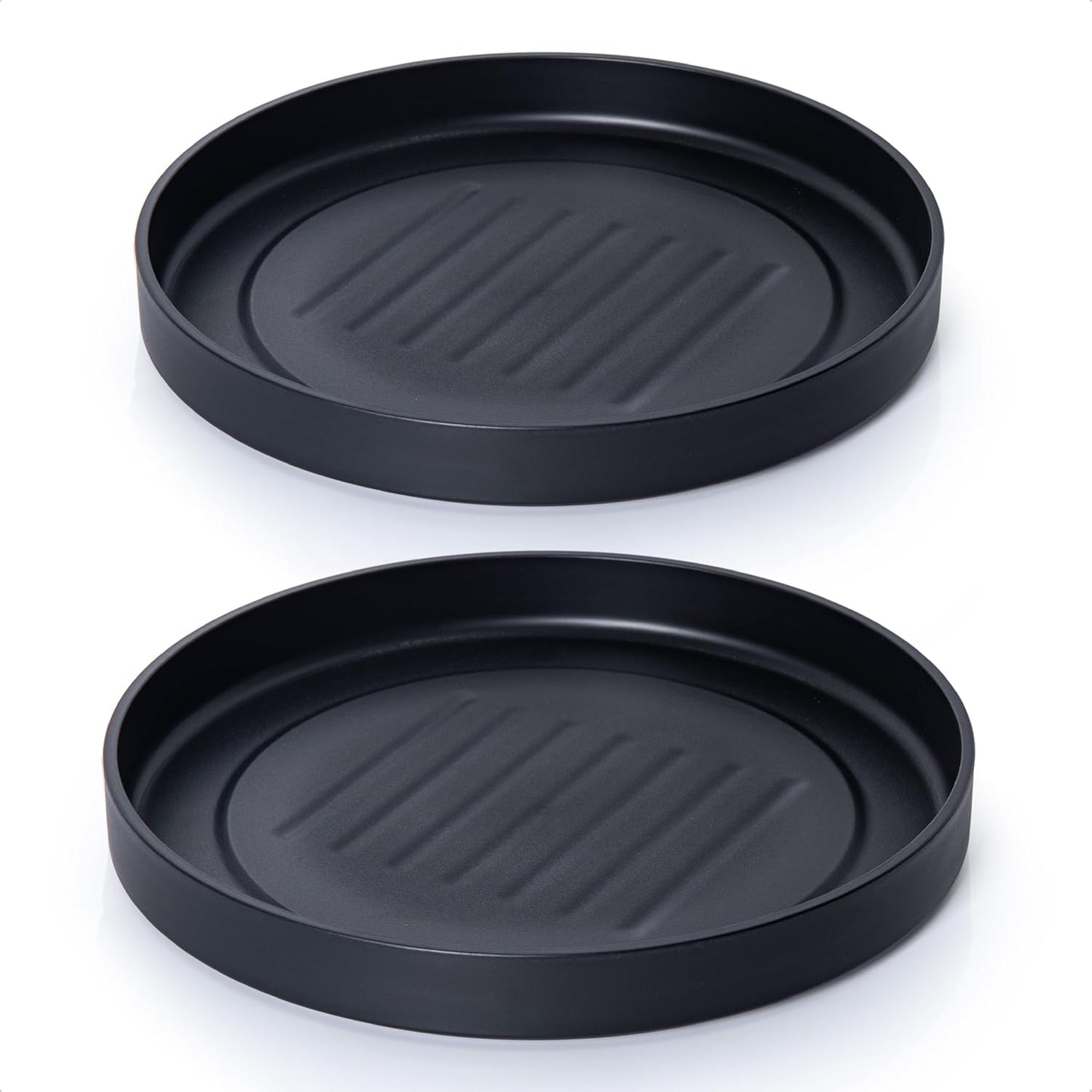 Phoenix Vine 12 Inch Plastic Plant Saucer Water Drip Tray, Heavy Sturdy Round Plant Drainage Tray for Indoors Outdoor, Set of 2, Matte Black, 21-TY-12B-2
