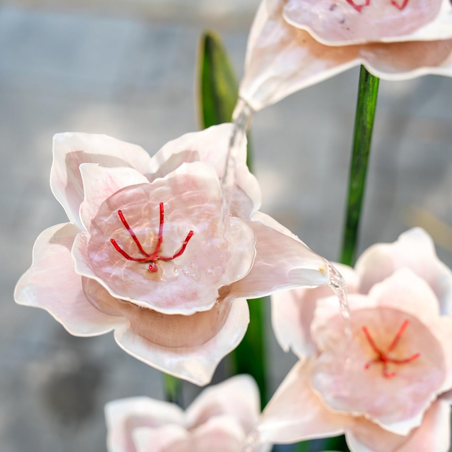 XBrand Sculptural Freestanding Metal Multi-Tiered Water Fountain w/Flowers, w/LED Lights, Multicolored, 39" Tall