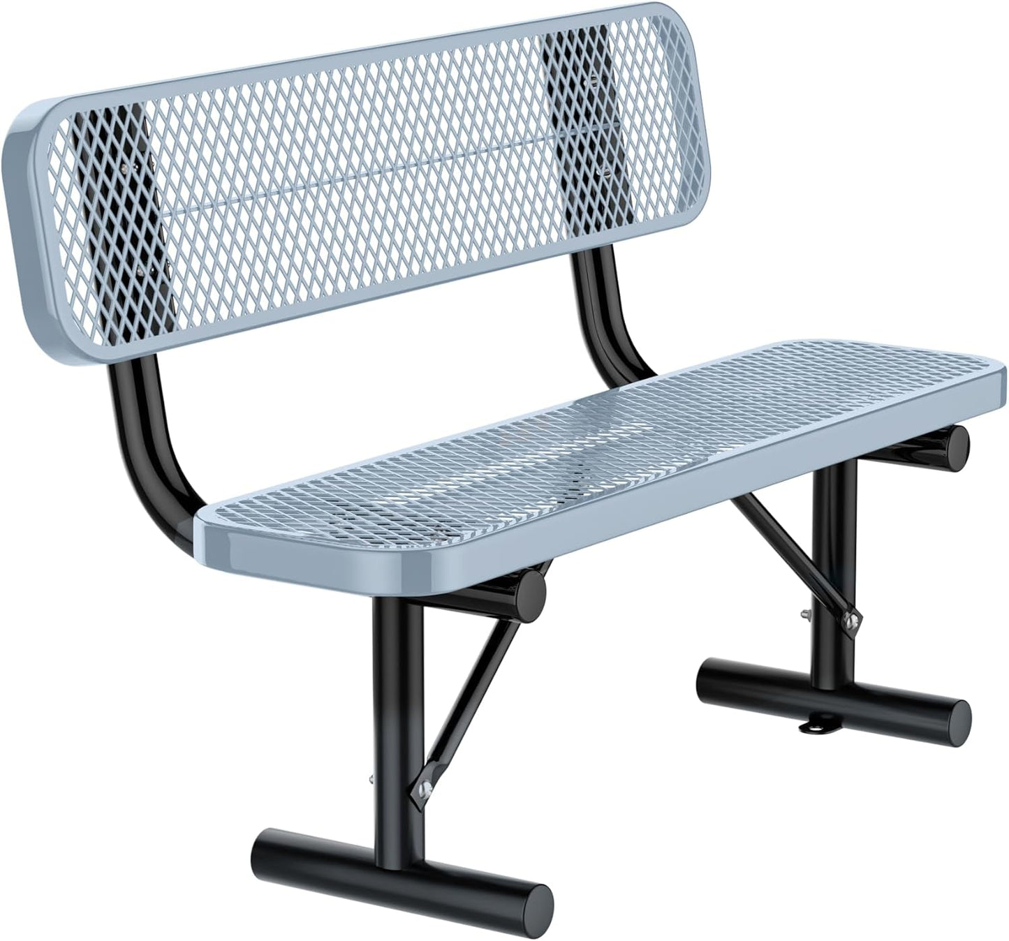 4 Feet Heavy Duty Park Bench with Back Portable Frame, Outdoor Steel Bench with Backrest, Expanded Metal Mesh Bench for Lawn, Park, Deck, Garden, Patio, Porch, Grey