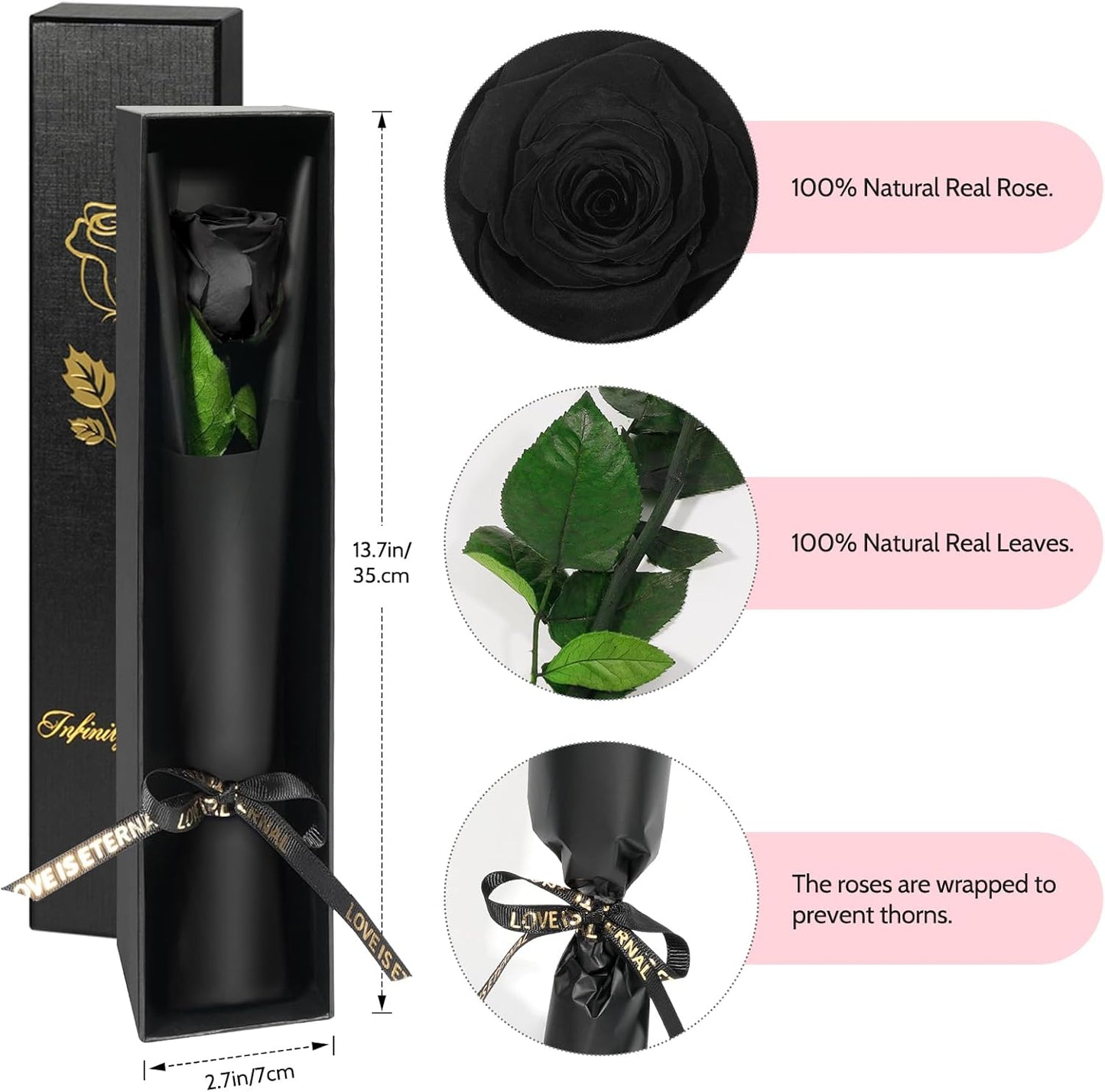 Yamonic Preserved Flowers Rose Gifts for Women Mom, Mothers Day Rose Gifts for Mom, Forever Real Flower Birthday Mom Gifts for Her, Women, Grandma,Girlfriend,Wife Gifts for Anniversary Wedding(Black)