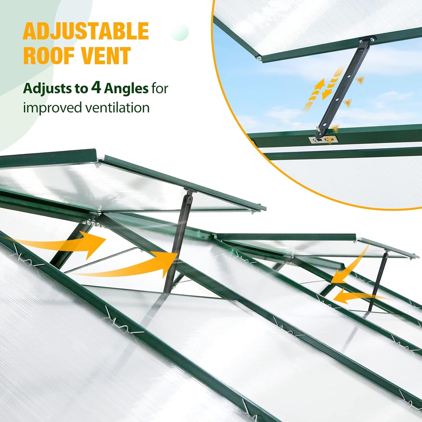 EAGLE PEAK 10x6x7 Outdoor Walk-in Hobby Greenhouse with Adjustable Roof Vent, Rain Gutter, Base and Anchor, Polycarbonate Aluminum Green House for Backyard Garden, Dark Green