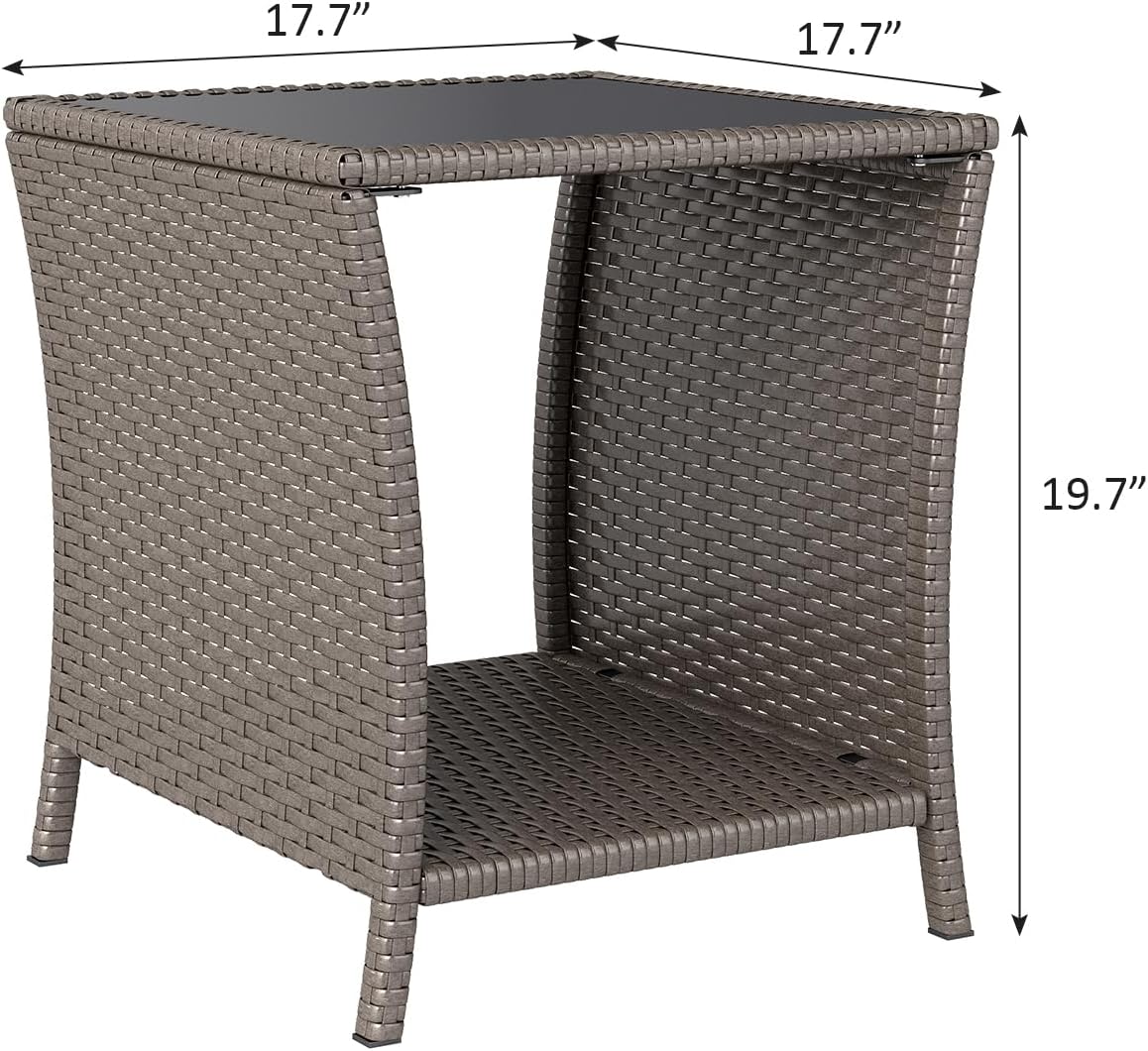 Outdoor Small Patio Table - PE Rattan Coffee Table, Wicker Side Table for Patio, Balcony & Porch, Durable & Iron Frame (2, Sesame)