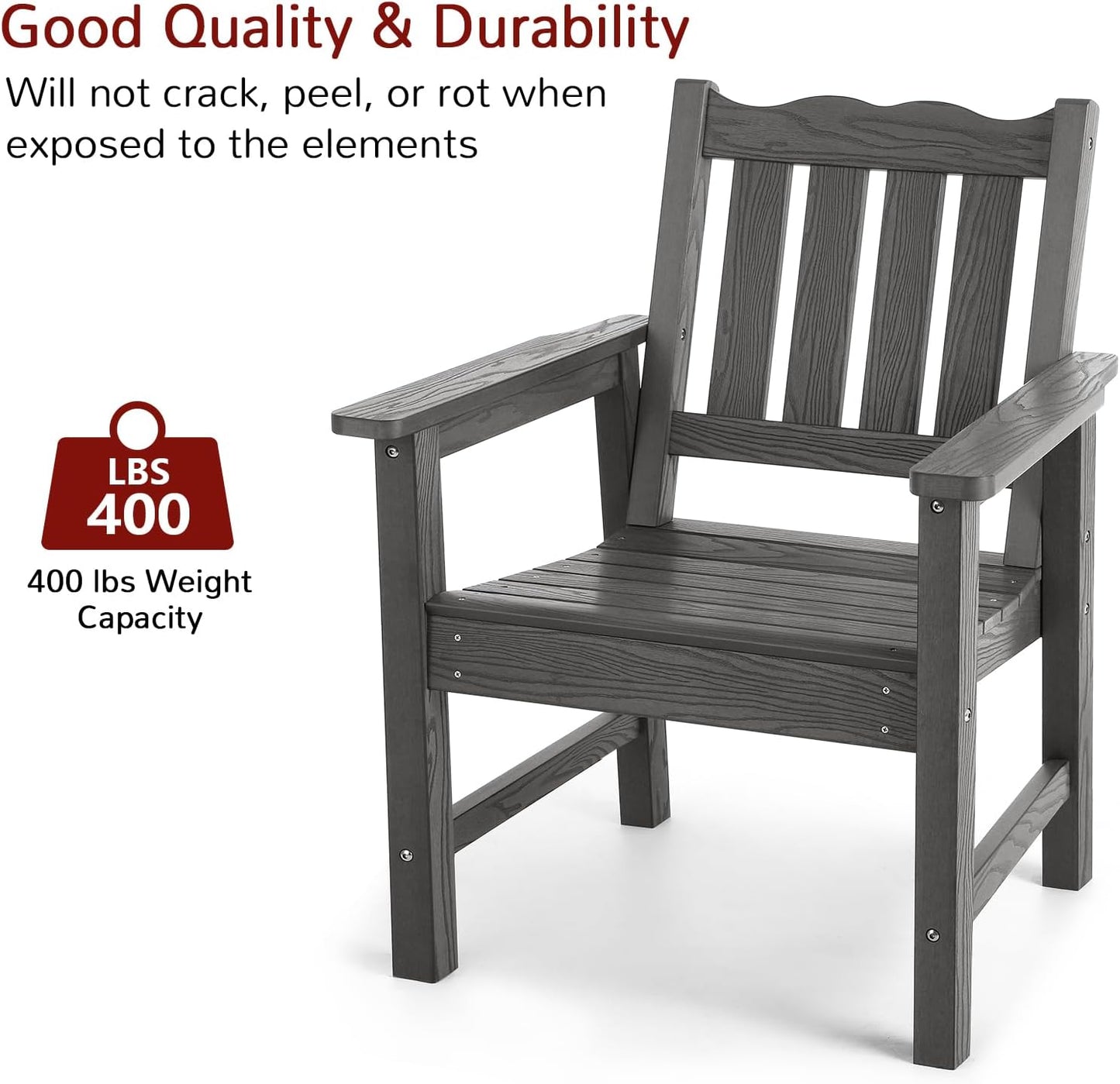 Stoog All-Weather Outdoor & Garden Chair, Patio Dining Chairs with 400 lbs Weight Capacity, Curveback Patio Chair for Backyard, Porch, Pool and Deck, Grey