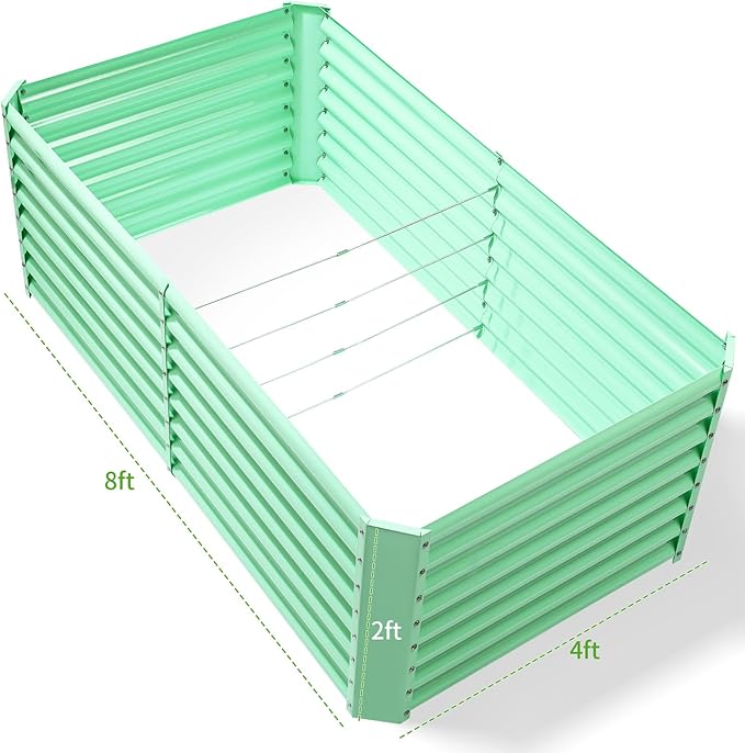 Land Guard 8x4x2ft Galvanized Raised Garden Bed, Planter Boxes Outdoor, Raised Garden Beds Outdoor for Vegetables, Flowers, Herbs, 479 Gallons, Lime Green…