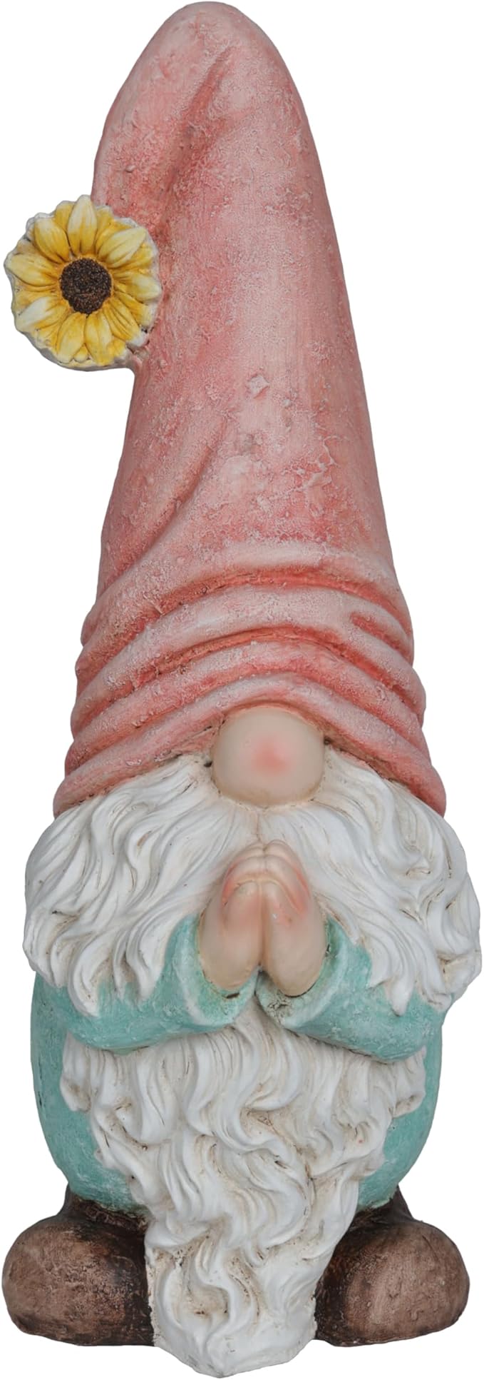 Alpine Corporation MCC846 Indoor/Outdoor Praying Gnome with Sunflower Garden Statue, Peaceful Gnome Statue w/Hat, 23" H, Pink