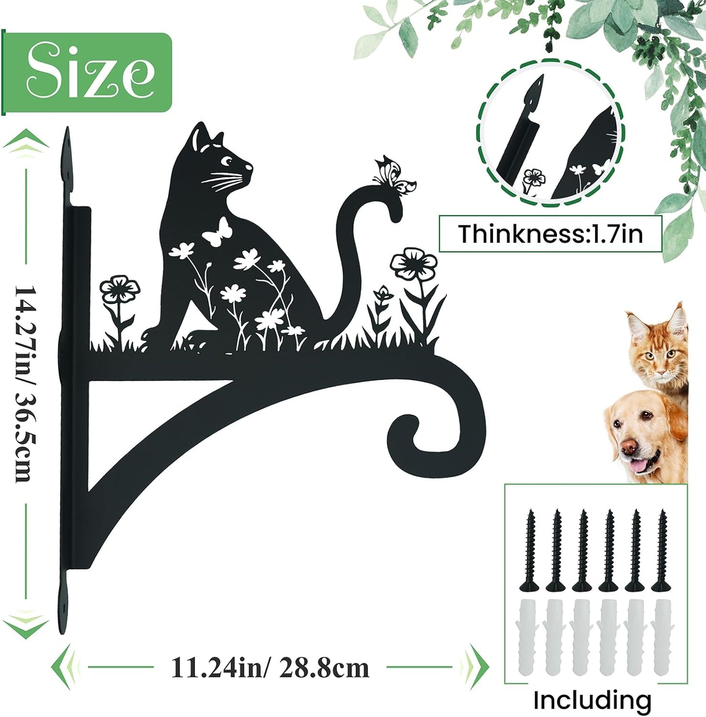 Plant Hangers Outdoor Heavy Duty Iron Decorative Cat Silhouette Plant Hooks for Hanging Baskets 11 inch Hanging Plant Bracket Wall Hooks for Flower Pot Lantern Bird Feeder Wind Chimes